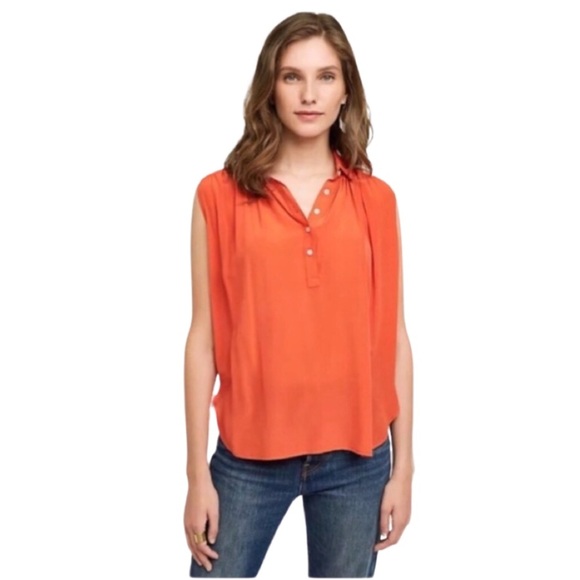 ANTHRO • MAEVE Haddoe Silk Sleeveless Collared Popover Top - Picture 1 of 10